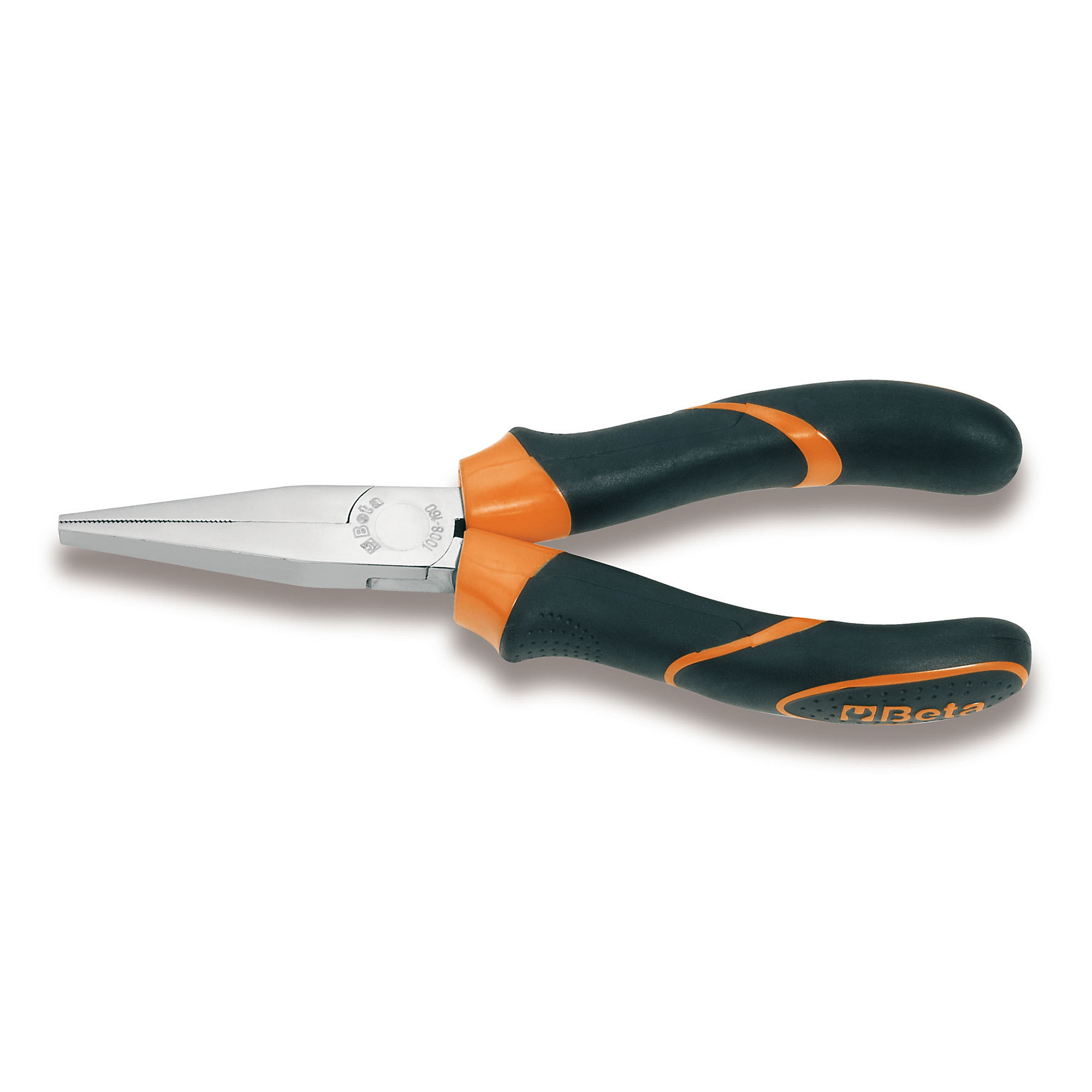 Beta Long Flat Knurled Needle Nose Pliers — 160mm, Slip-Proof Bi-Material Handles, Model# 1008BM 160